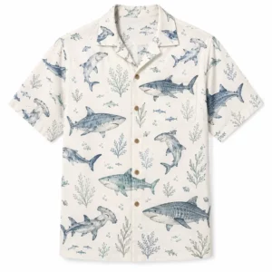 Shark Hawaiian Shirt For Men Women, Tropical Aloha Button Down Shirt, Ocean Fish Beach Vacation Shirt, Summer Resort Cruise Casual Wear - Style 1