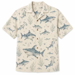 Shark Hawaiian Shirt For Men Women, Tropical Aloha Button Down Shirt, Ocean Fish Beach Vacation Shirt, Summer Resort Cruise Casual Wear - Style 2