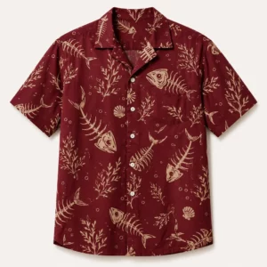 Tropical Fish Bone Aloha Shirt, Unisex Hawaiian Beach Shirt With Skeleton Fish For Summer Vacation - Style 1