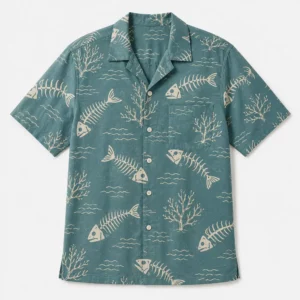 Tropical Fish Bone Aloha Shirt, Unisex Hawaiian Beach Shirt With Skeleton Fish For Summer Vacation - Style 2