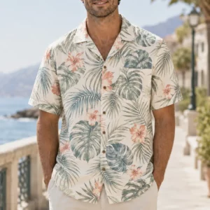 Tropical Leaf Hawaiian Shirt For Men Women, Monstera Palm Hibiscus Aloha Button Down Shirt, Beach Vacation Resort Cruise Summer Wear