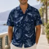 Unisex Short Sleeve Hawaiian Shirt, Whale And Coral Print Button-Down Beach Top, Casual Summer Vacation Apparel For Men And Women, Lightweight Fabric