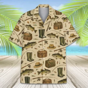 Vintage Fishing Hawaiian Shirt Men Women, Fisherman Aloha Shirt, Fishing Button Down Short Sleeve Shirt, Summer Fishing Gift - Style 1
