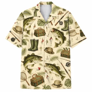 Vintage Fishing Hawaiian Shirt Men Women, Fisherman Aloha Shirt, Fishing Button Down Short Sleeve Shirt, Summer Fishing Gift - Style 2